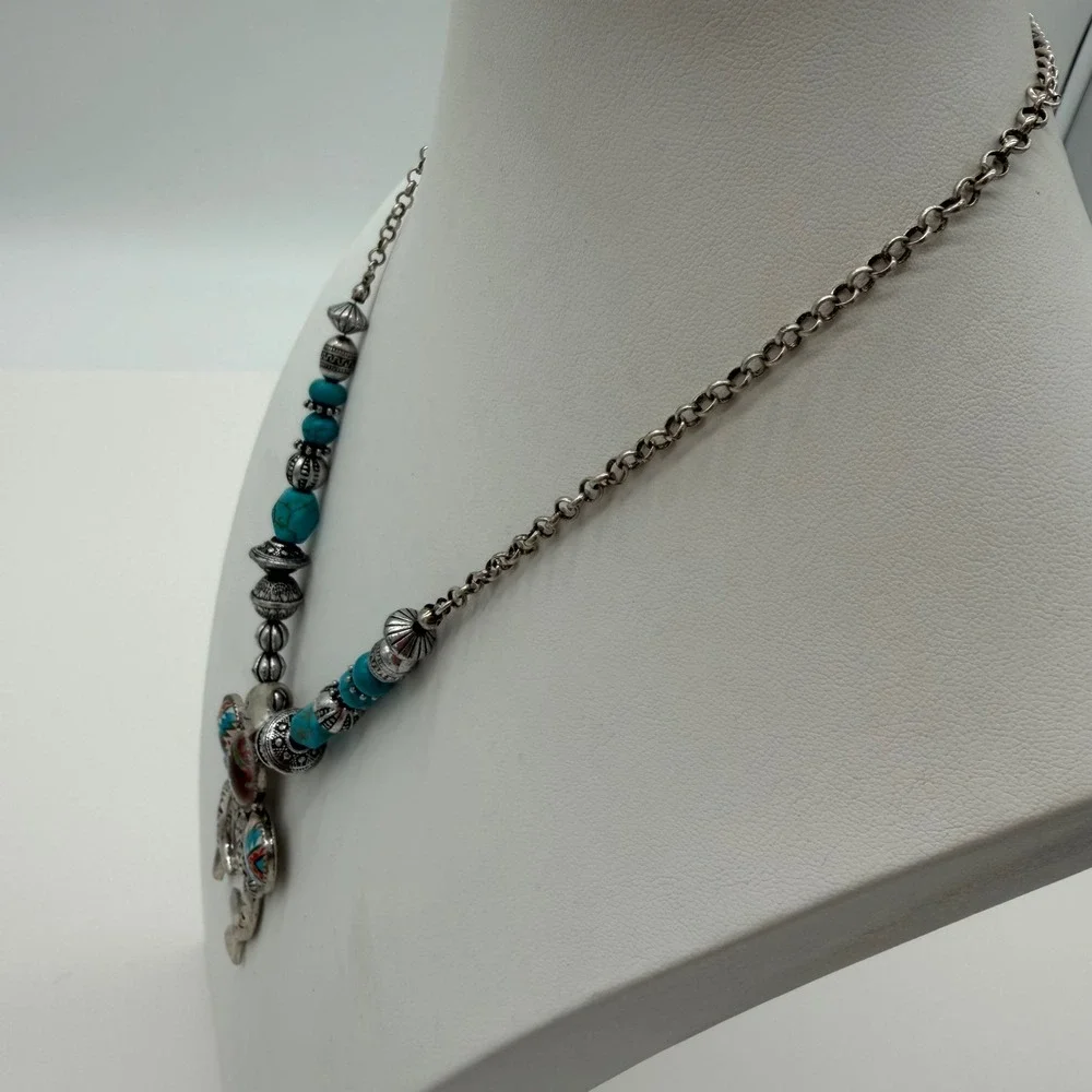 Southwestern Naja Necklace Turquoise Look Beads Aztec Pendant Boho
